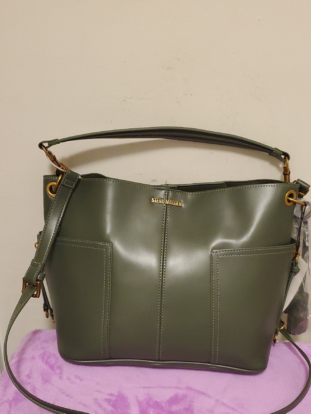 Steve Madden Olive Shoulder Tote with Gold Accents